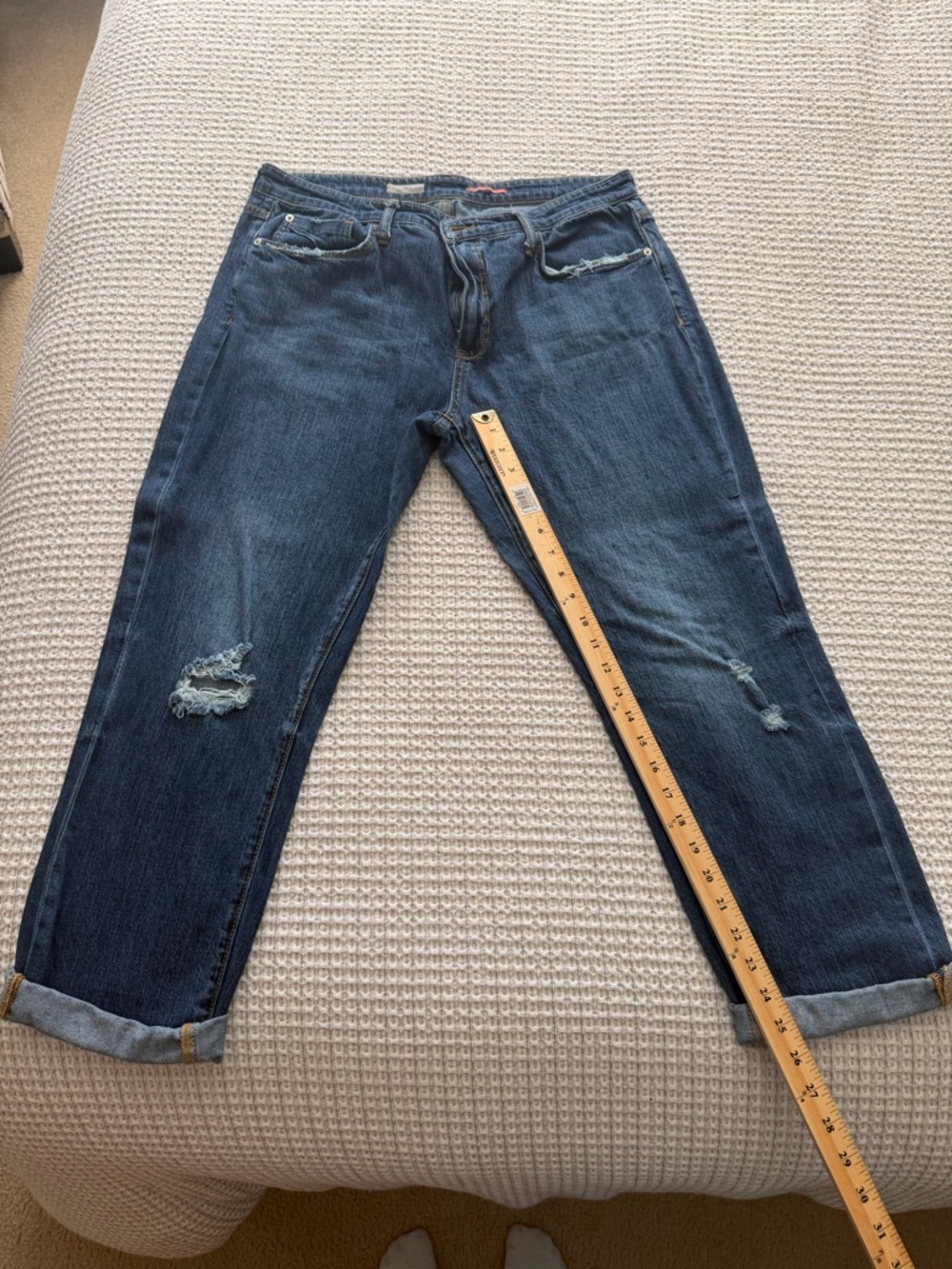 Pilcro Distressed Cropped Jeans in Dark Blue - Slim Boyfriend Cropped - Picture 2 of 6